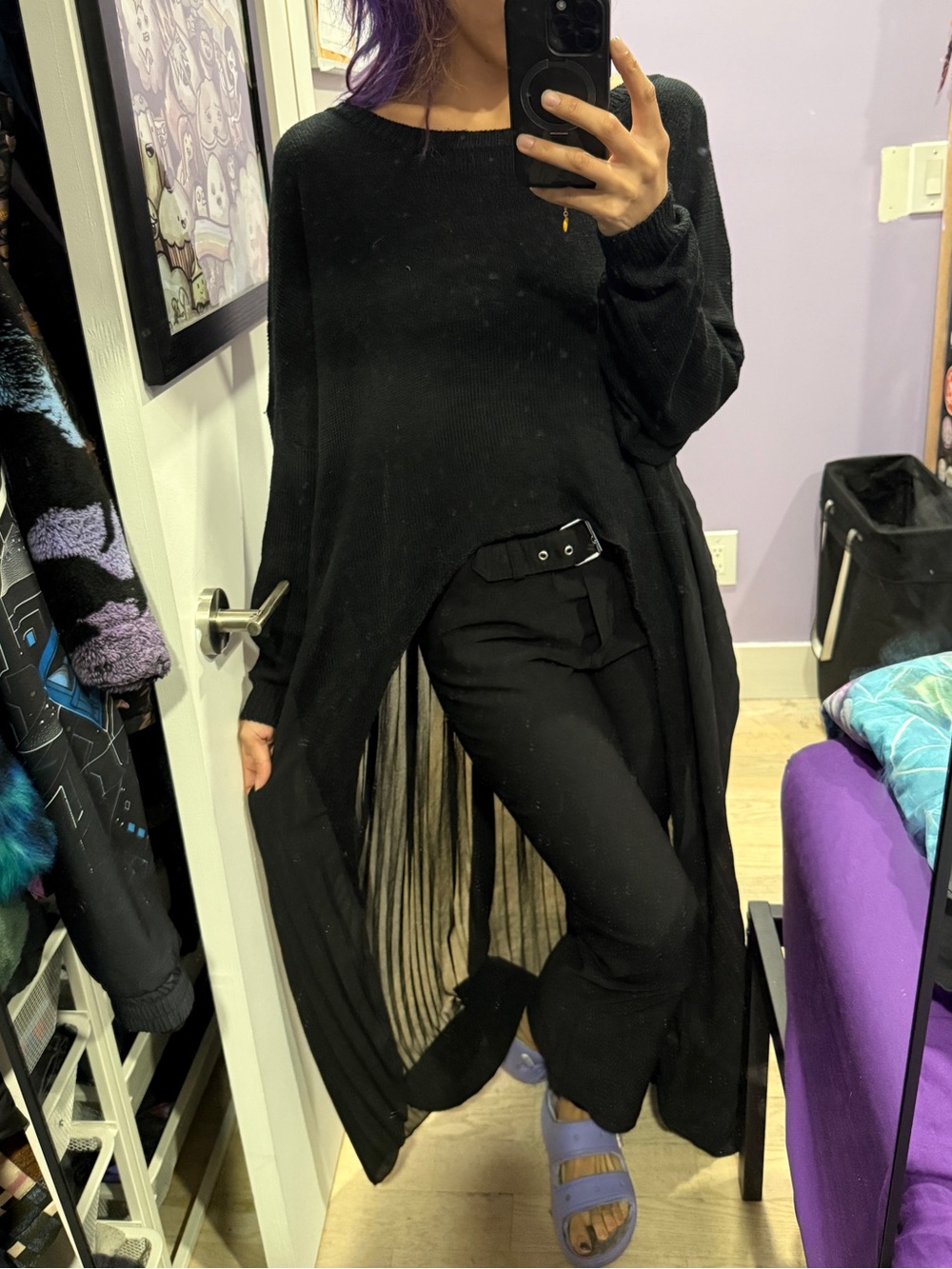 LF Black Long High Low Sweater with Pleated Back